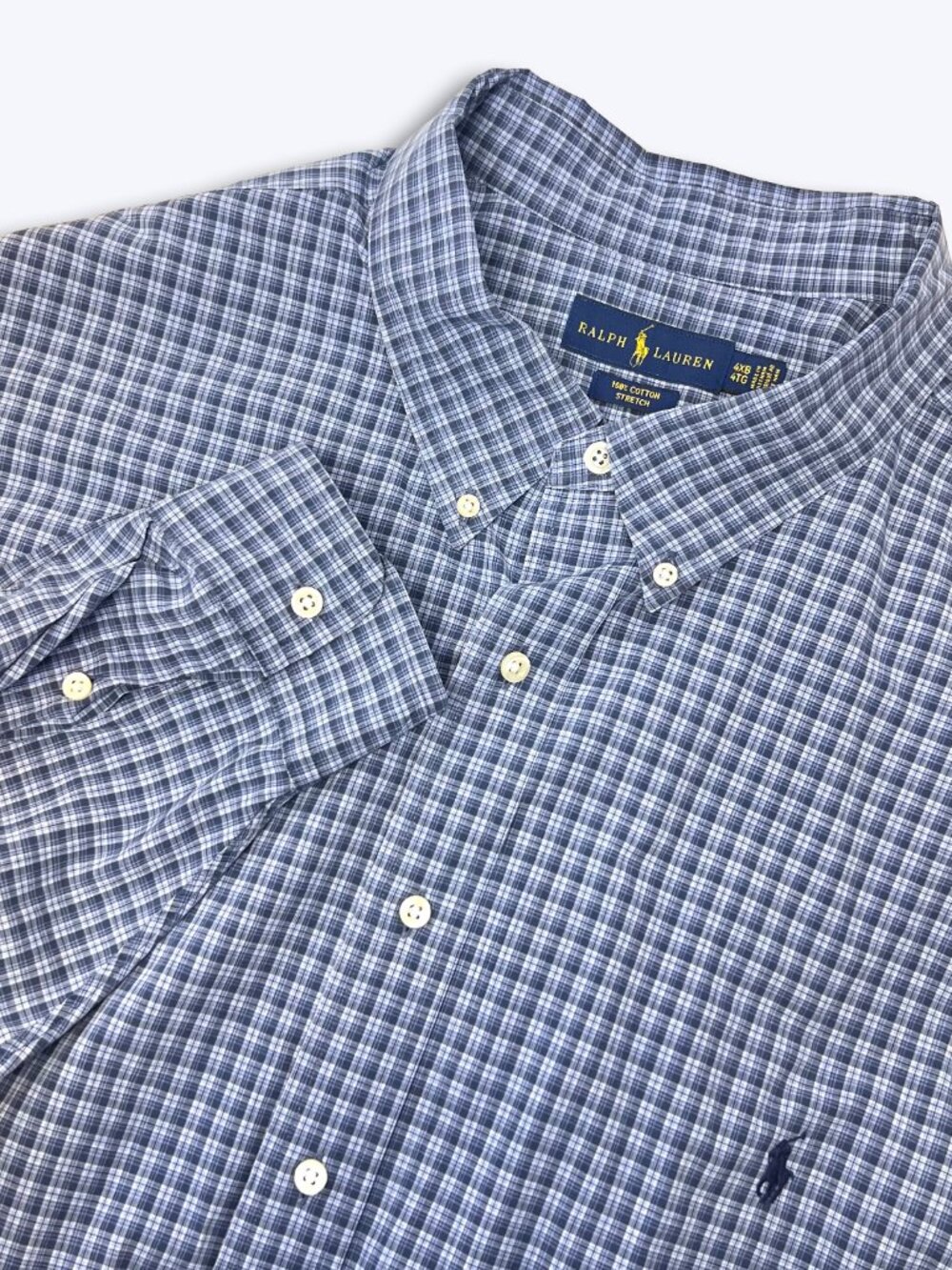 Ralph Lauren Mens 4XB Blue White Plaid Shirt Stretch Cotton Big Tall Button Down
